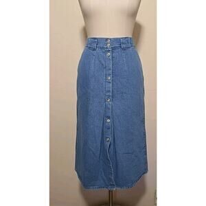 Vtg 80s Y2K McMac Blue Denim Button Front Western Preppy Skirt Womans Size 7/8